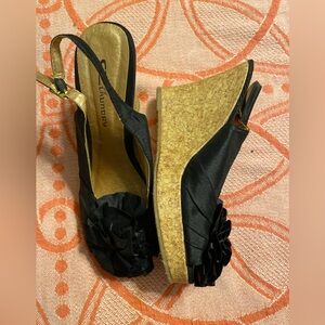 CL by Laundry black satin wedge